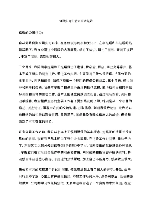 公司实习生转正申请报告