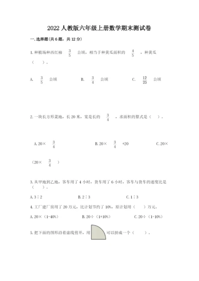 2022人教版六年级上册数学期末测试卷及完整答案（历年真题）.docx