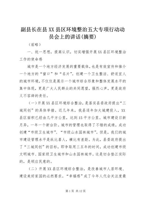 副县长在县XX县区环境整治五大专项行动动员会上的讲话(摘要).docx