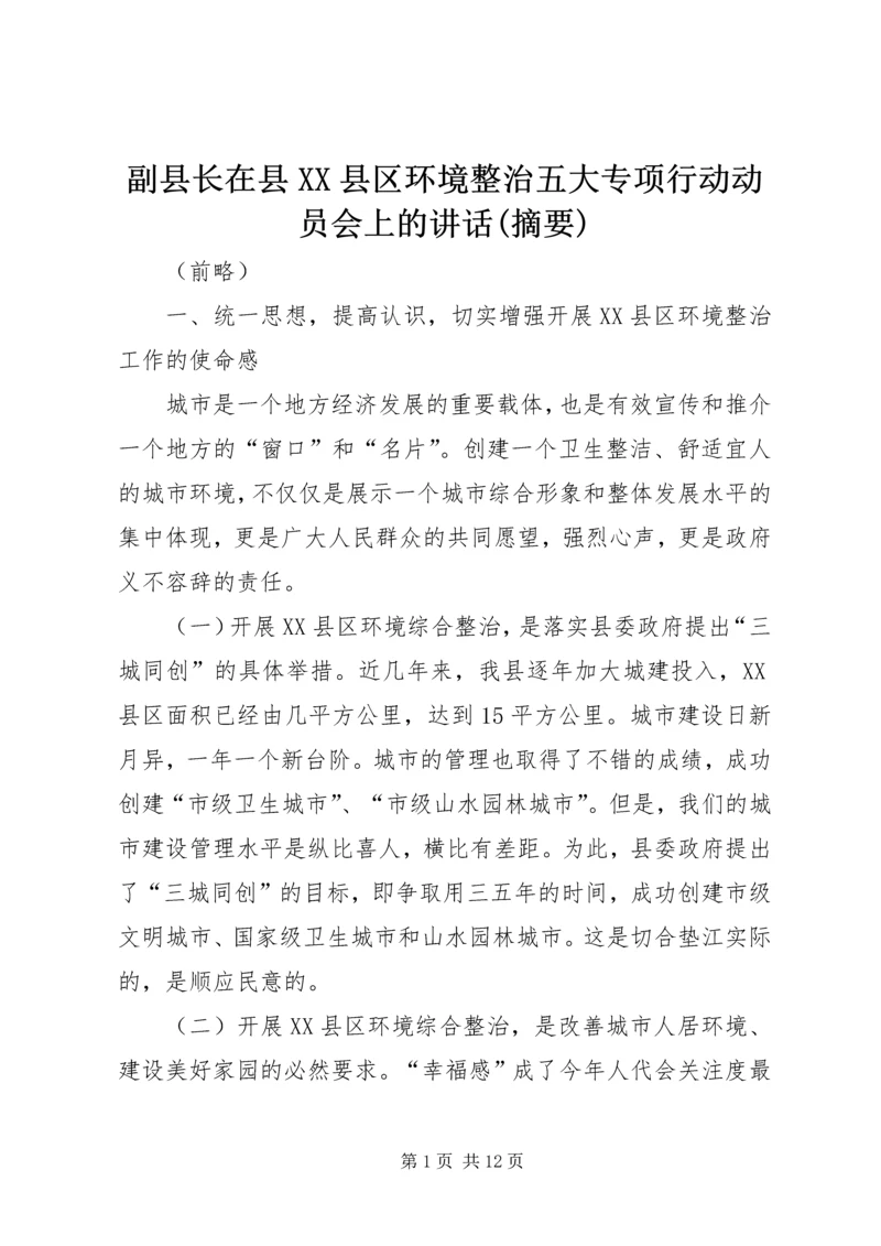 副县长在县XX县区环境整治五大专项行动动员会上的讲话(摘要).docx