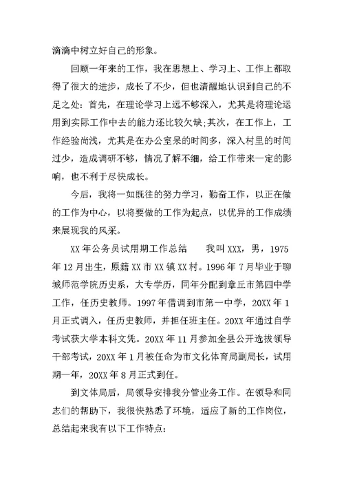 关于XX年公务员试用期工作总结