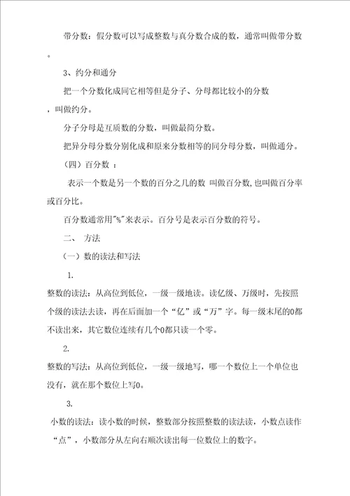 苏教版小学六年级总复习知识点整理完整版