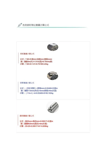 各类钢管计算重量公式