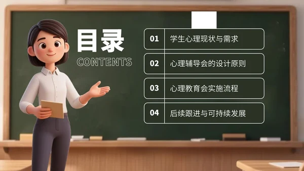 绿色卡通学生心理辅导教育会PPT