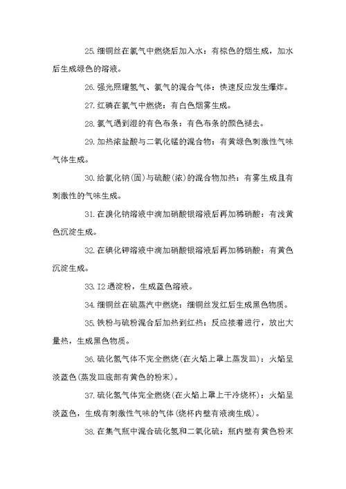 高中化学实验的现象