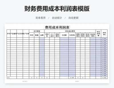 财务费用成本利润表模版
