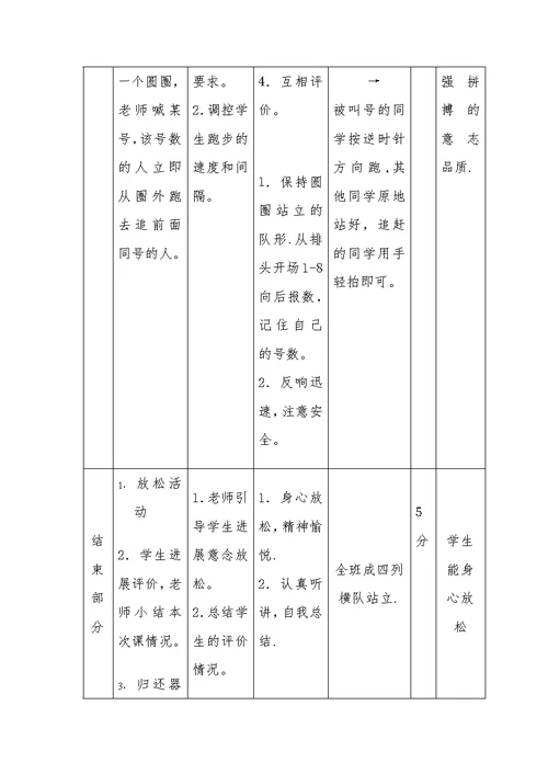 八年级体育与健康教案《耐久跑》