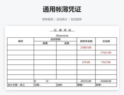 通用帐薄凭证