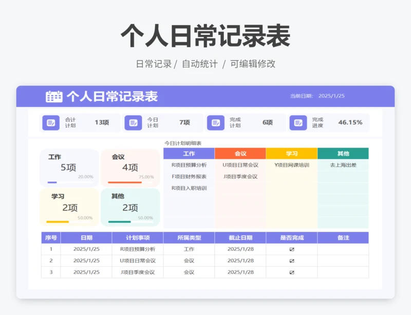 个人日常记录表