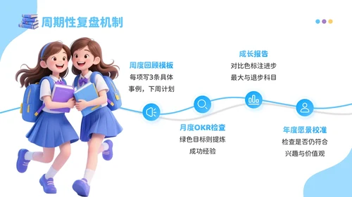 蓝色3D风成长新起点：开学季新学年规划开学班会PPT模板