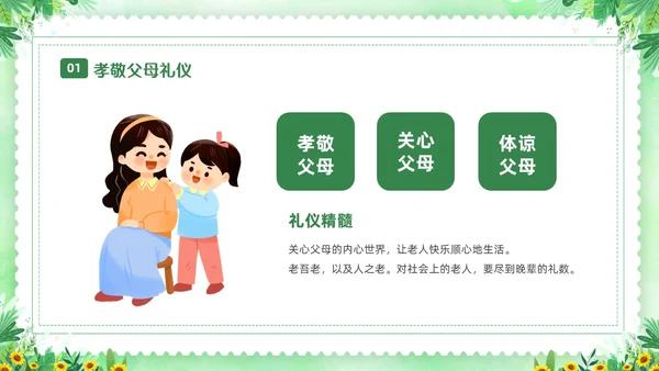 绿色清新花卉家庭礼仪培训课件文明礼仪