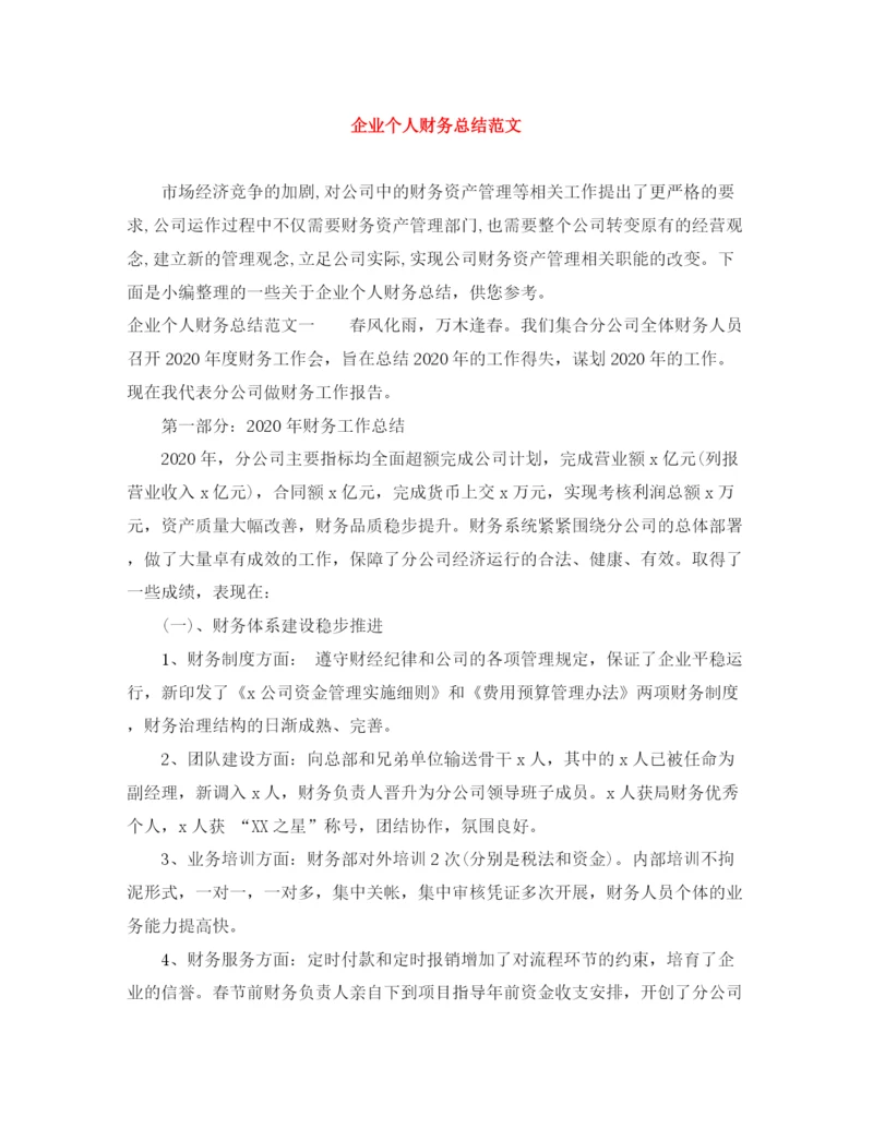 精编之企业个人财务总结范文.docx