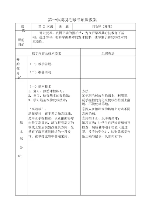 大学羽毛球教案