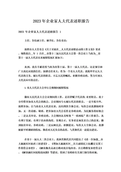 2023年企业家人大代表述职报告