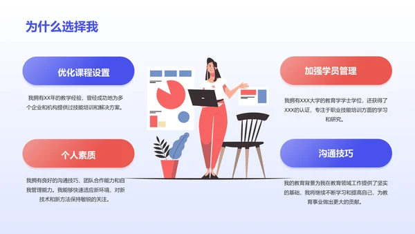 蓝色插画职业技能培训讲师竞聘述职PPT模板
