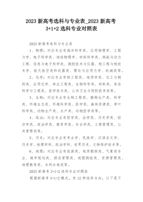 2023新高考选科与专业表_2023新高考3+1+2选科专业对照表.docx