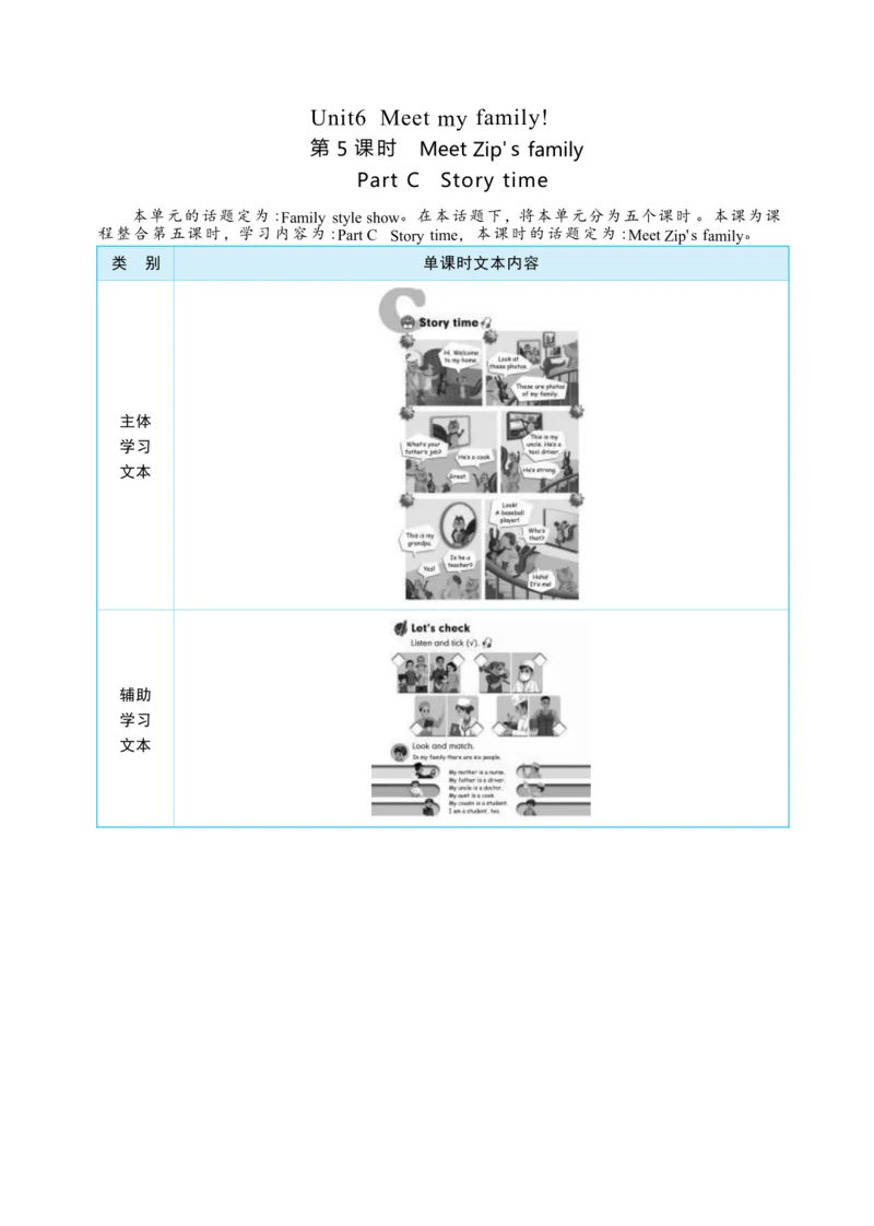 Unit 6 Meet my family Part C   Story time大单元整体教学设计