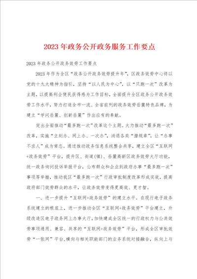 2023年政务公开政务服务工作要点