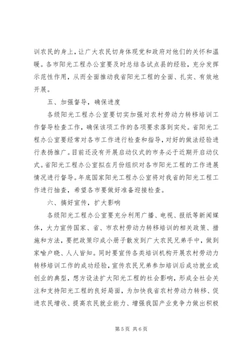 关于组织实施实施农村劳动力转移培训阳光工程讲话.docx