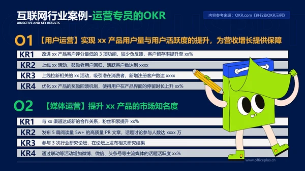 插画扁平风蓝色okr教学课件PPT