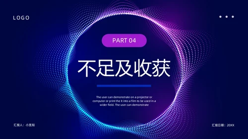 蓝色紫色科技风试用期转正答辩PPT模板