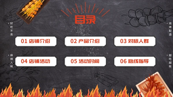烤串深夜食堂烧烤美食通用PPT模板