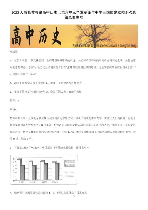 2023人教版带答案高中历史上第六单元辛亥革命与中华民国的建立知识点总结全面整理.docx