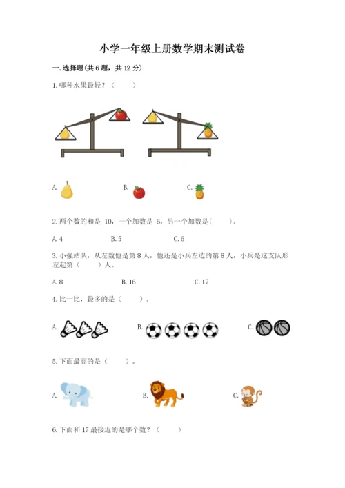 小学一年级上册数学期末测试卷精品（各地真题）.docx