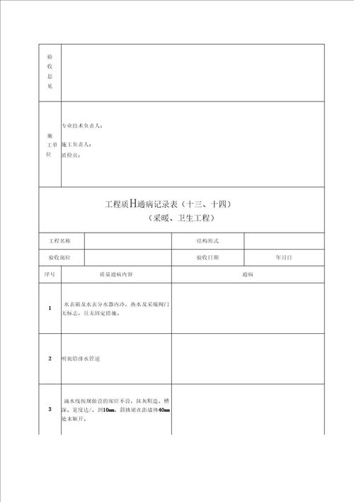 建筑工程质量通病消除情况记录表