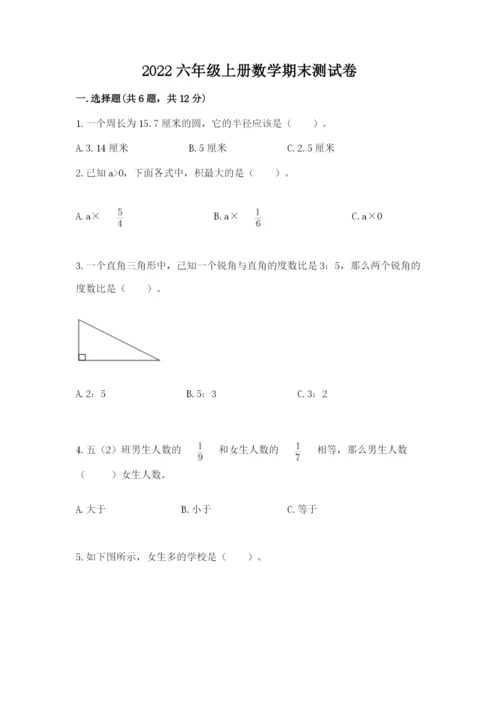 2022六年级上册数学期末测试卷附完整答案（全国通用）.docx