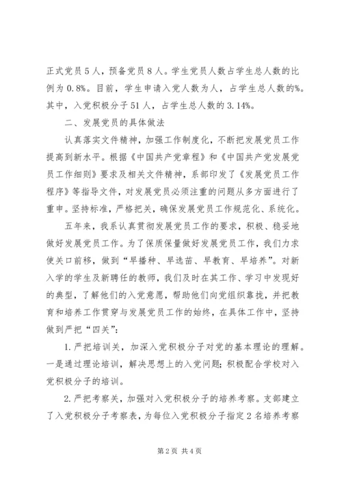 某院系党员发展工作自查报告.docx