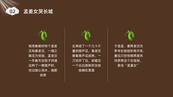 深棕色水彩插画孟姜女哭长城说课PPT课件神话故事