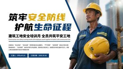 蓝色商务建筑工地安全生产月主题会议通用PPT模板