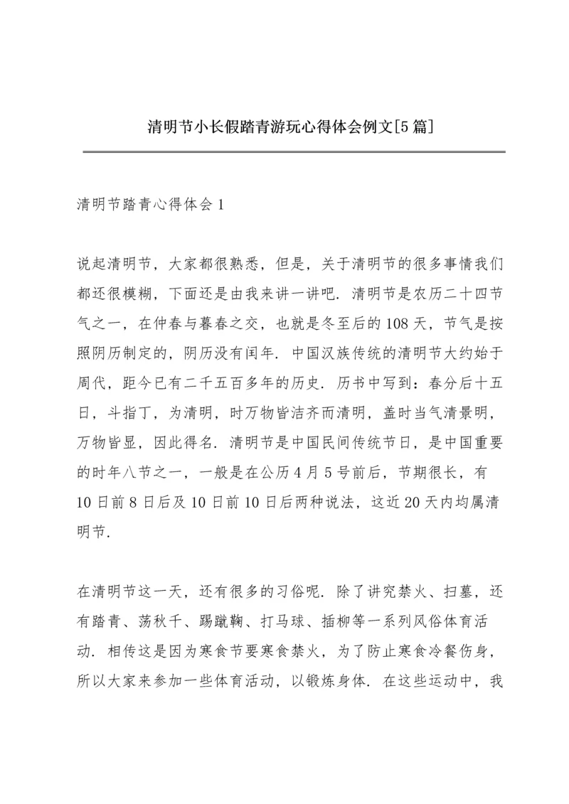 清明节小长假踏青游玩心得体会例文【5篇】.docx