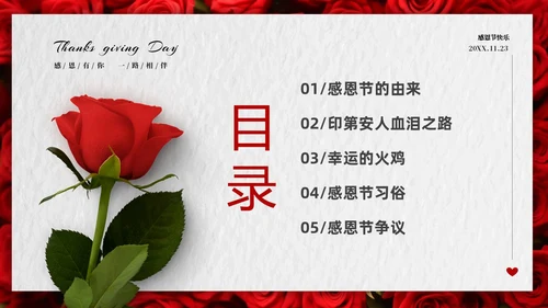 红色玫瑰温馨爱在感恩节感恩节介绍PPT