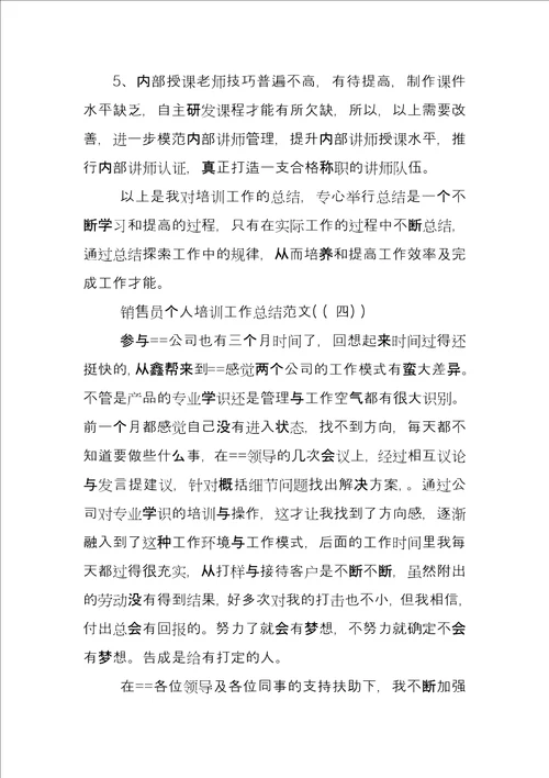 销售员个人培训工作总结例文