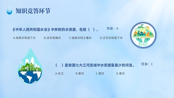 蓝色撕纸风节约用水主题班会世界水日