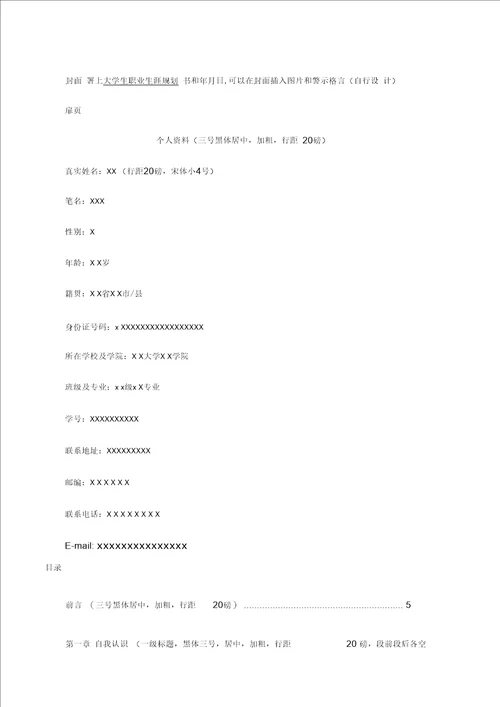 大学职业生涯规划格式