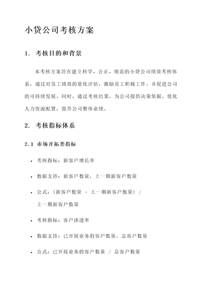 小贷公司考核方案