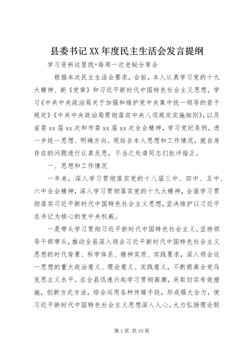 县委书记XX年度民主生活会发言提纲.docx