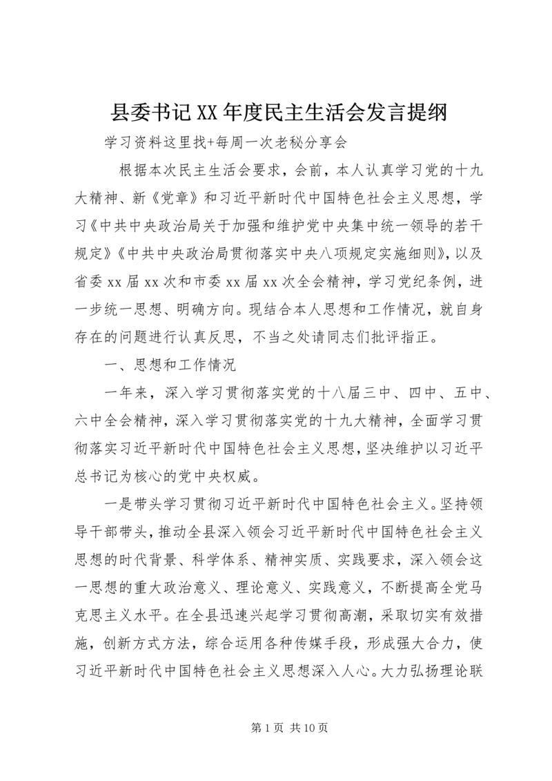 县委书记XX年度民主生活会发言提纲.docx