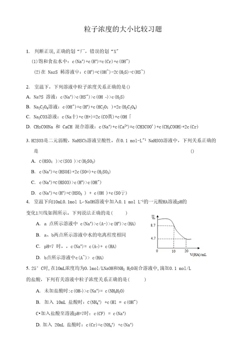 专题讲座离子浓度的大小比较