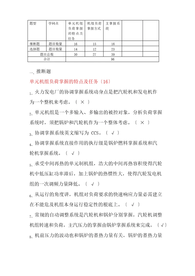 火电厂集控运行专业CCS协调控制试题