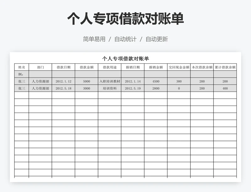 个人专项借款对账单