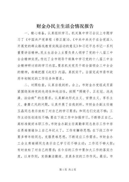 财金办民主生活会情况报告.docx