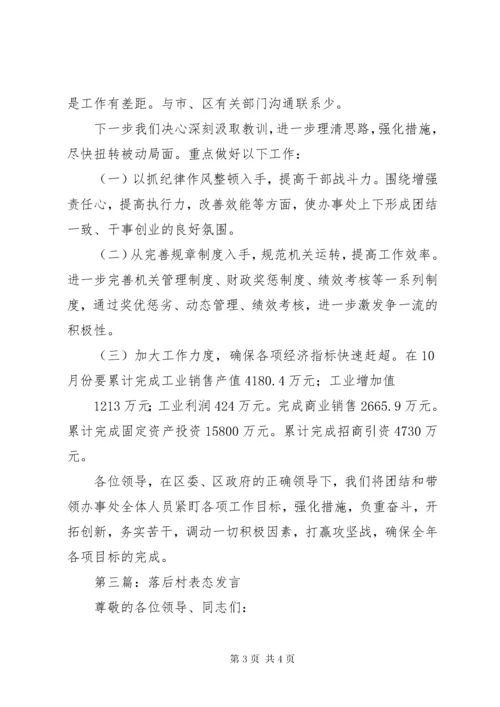 最新精编之第一篇：落后单位表态讲话稿.docx