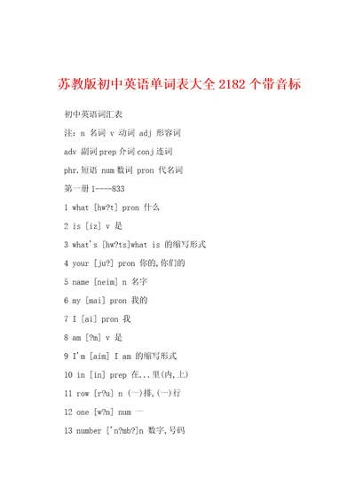 苏教版初中英语单词表大全2182个带音标