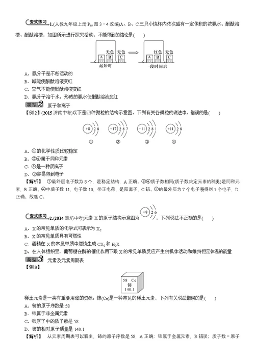 2016年中考王中考命题研究化学第三单元物质构成的奥秘