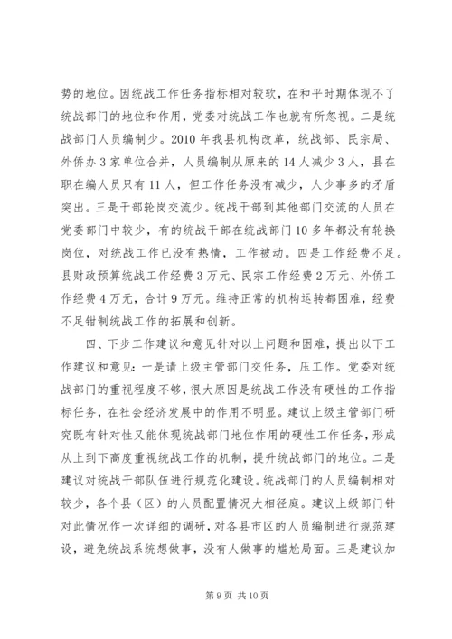 县委统战部关于开展基层统战工作调研的情况汇报.docx