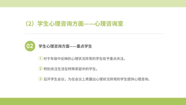 绿色小清晰驻校心理咨询师年度工作PPT模板